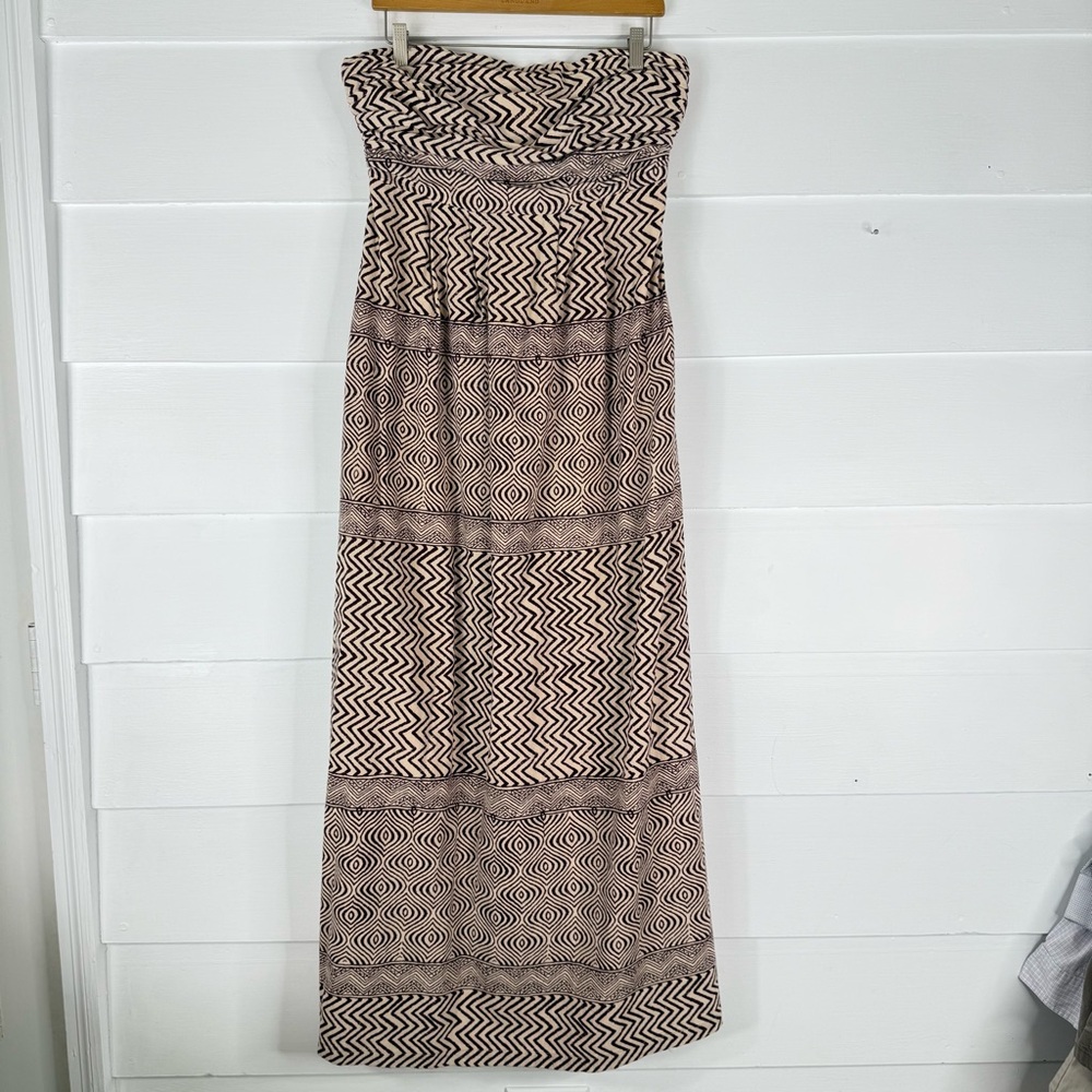 Edmé & Esyllte Anthropologie Strapless Maxi Dress Sz 12 Brown Cream Boho Cotton - Picture 4 of 14